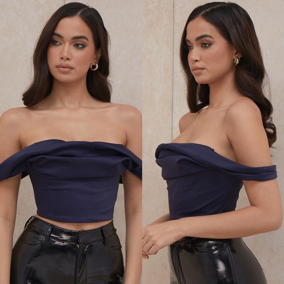 HOUSE OF CB 'Carella' Navy Satin Draped Corset Top ♡ - Picture 3 of 8